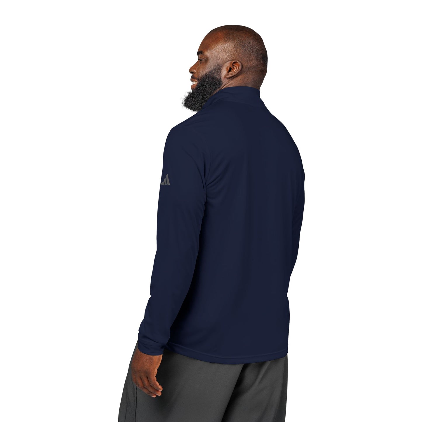 Quarter-Zip Pullover, Embroidered Old English L Design, Adidas Pullover, Athleisure Wear, Sporty Sweatshirt, Streetwear Top