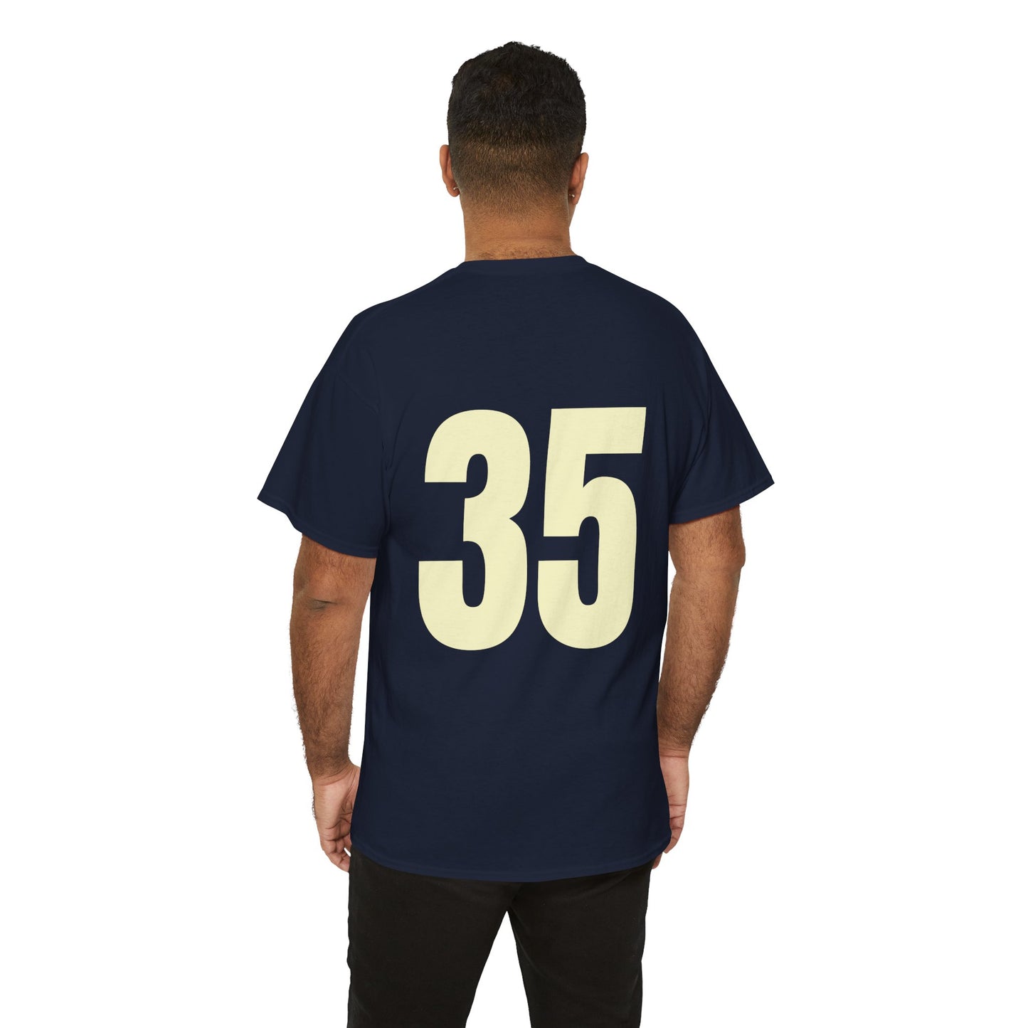 #35 Unisex Cotton Tee with Old English L Design and Custom Number - Men's Fashion Tee