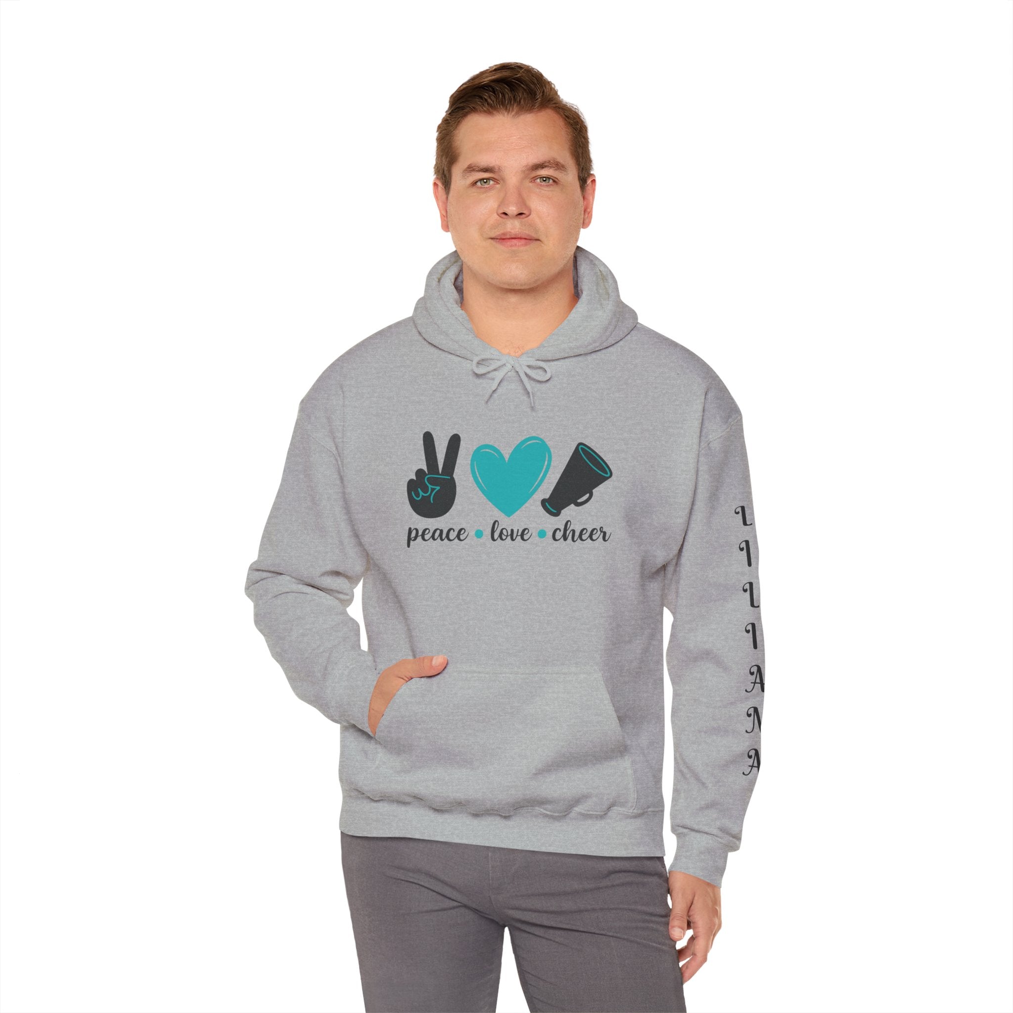 Peace Love Cheer Hoodie - Unisex Sweatshirt for Comfort and Style, Ideal Gift for Cheerleaders, Casual Wear, Birthday, and Holidays