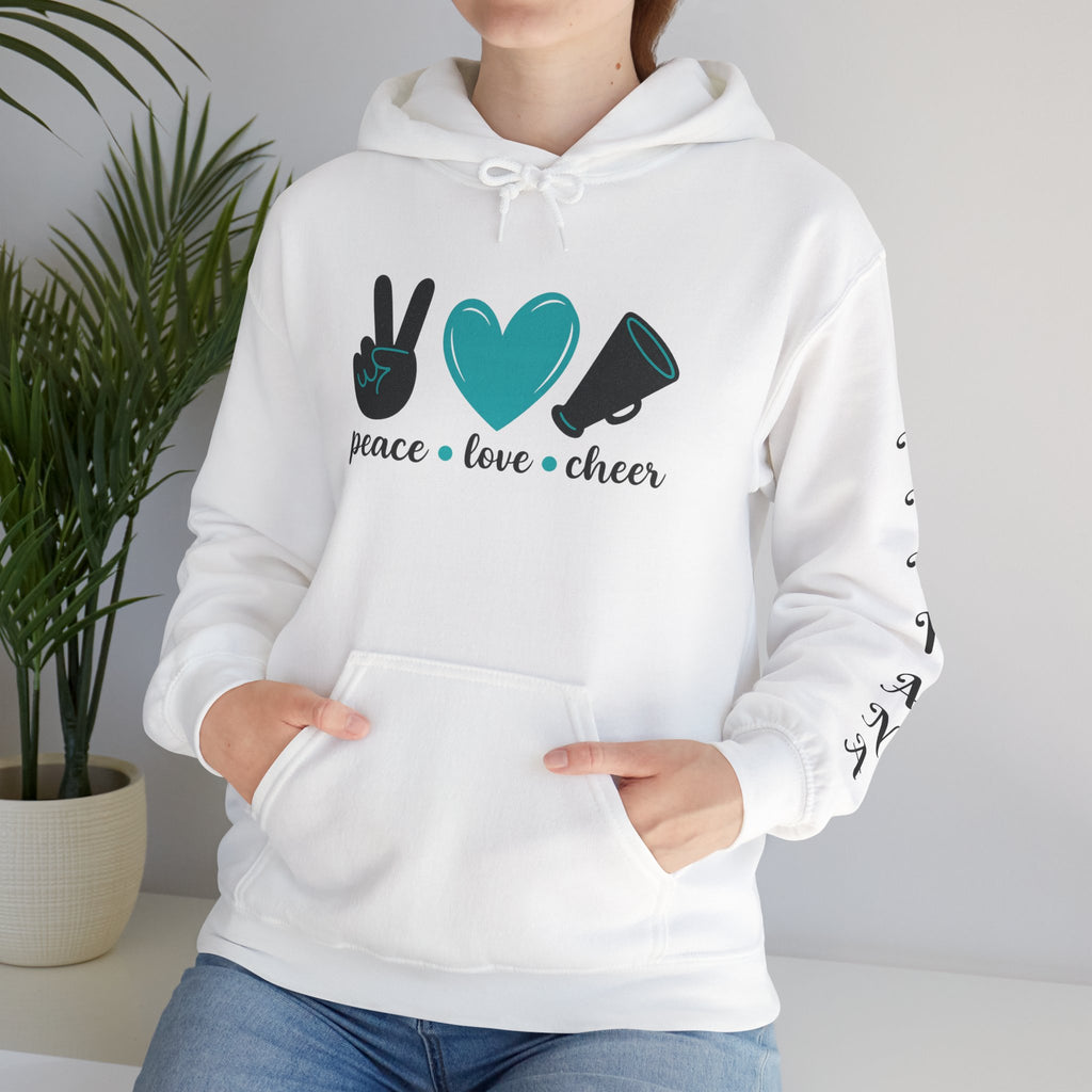 Peace Love Cheer Hoodie - Unisex Sweatshirt for Comfort and Style, Ideal Gift for Cheerleaders, Casual Wear, Birthday, and Holidays