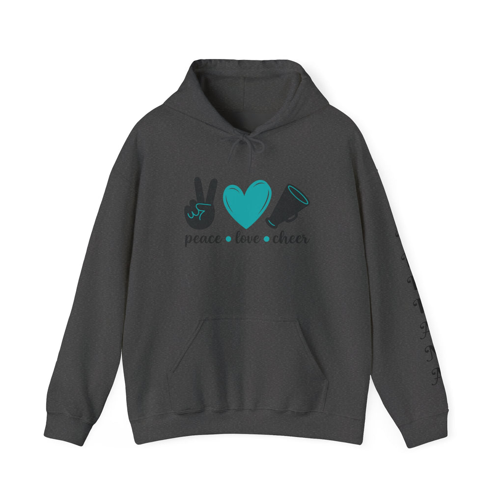 Peace Love Cheer Hoodie - Unisex Sweatshirt for Comfort and Style, Ideal Gift for Cheerleaders, Casual Wear, Birthday, and Holidays