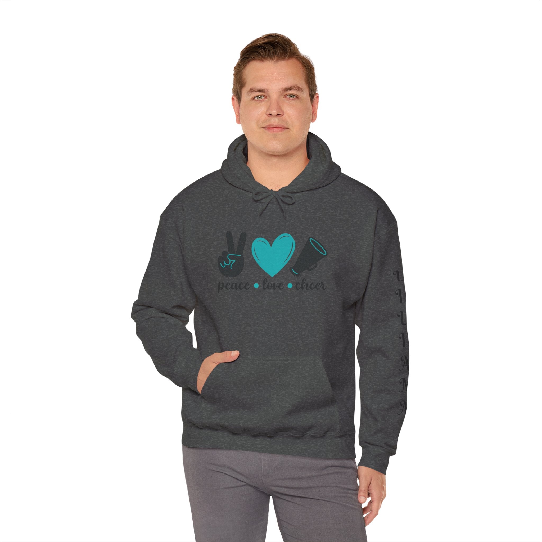Peace Love Cheer Hoodie - Unisex Sweatshirt for Comfort and Style, Ideal Gift for Cheerleaders, Casual Wear, Birthday, and Holidays