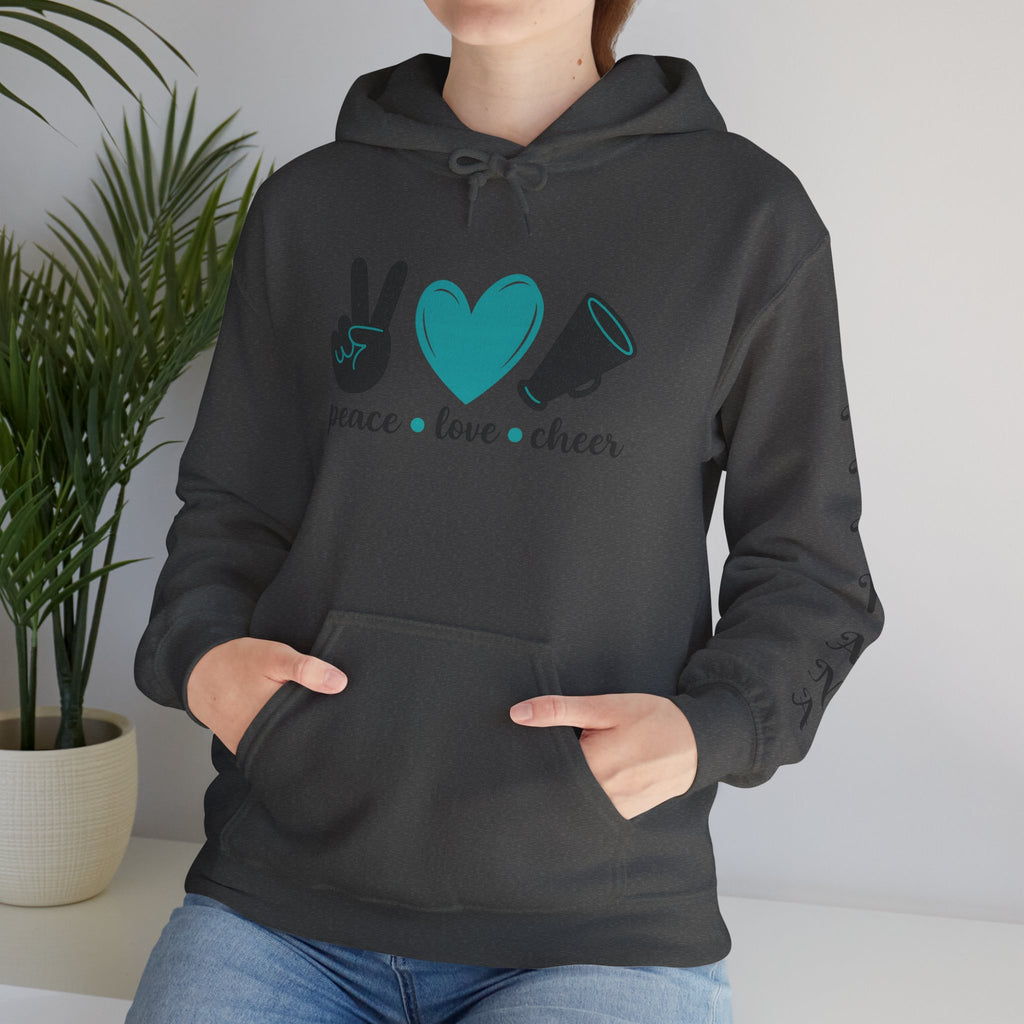 Peace Love Cheer Hoodie - Unisex Sweatshirt for Comfort and Style, Ideal Gift for Cheerleaders, Casual Wear, Birthday, and Holidays