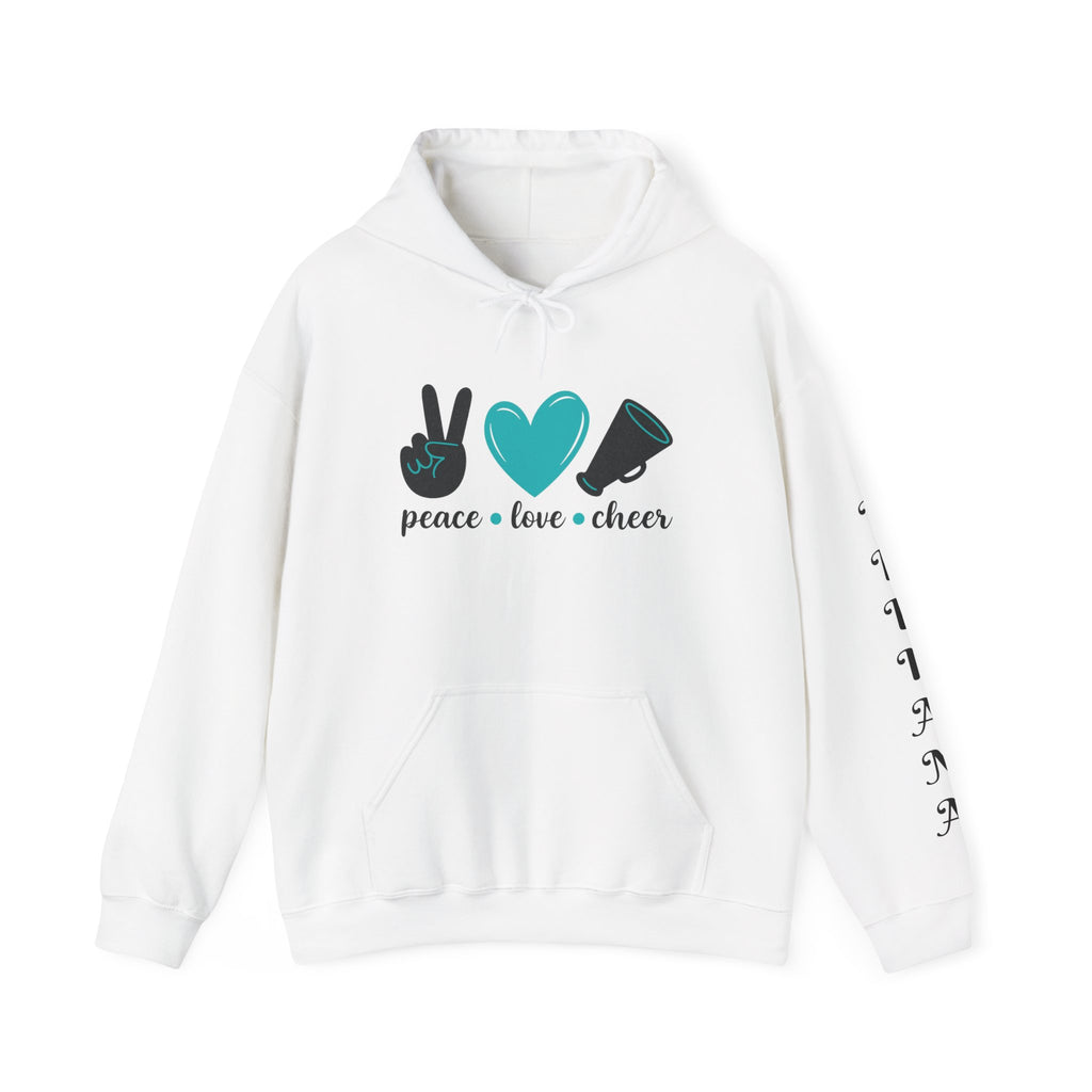 Peace Love Cheer Hoodie - Unisex Sweatshirt for Comfort and Style, Ideal Gift for Cheerleaders, Casual Wear, Birthday, and Holidays