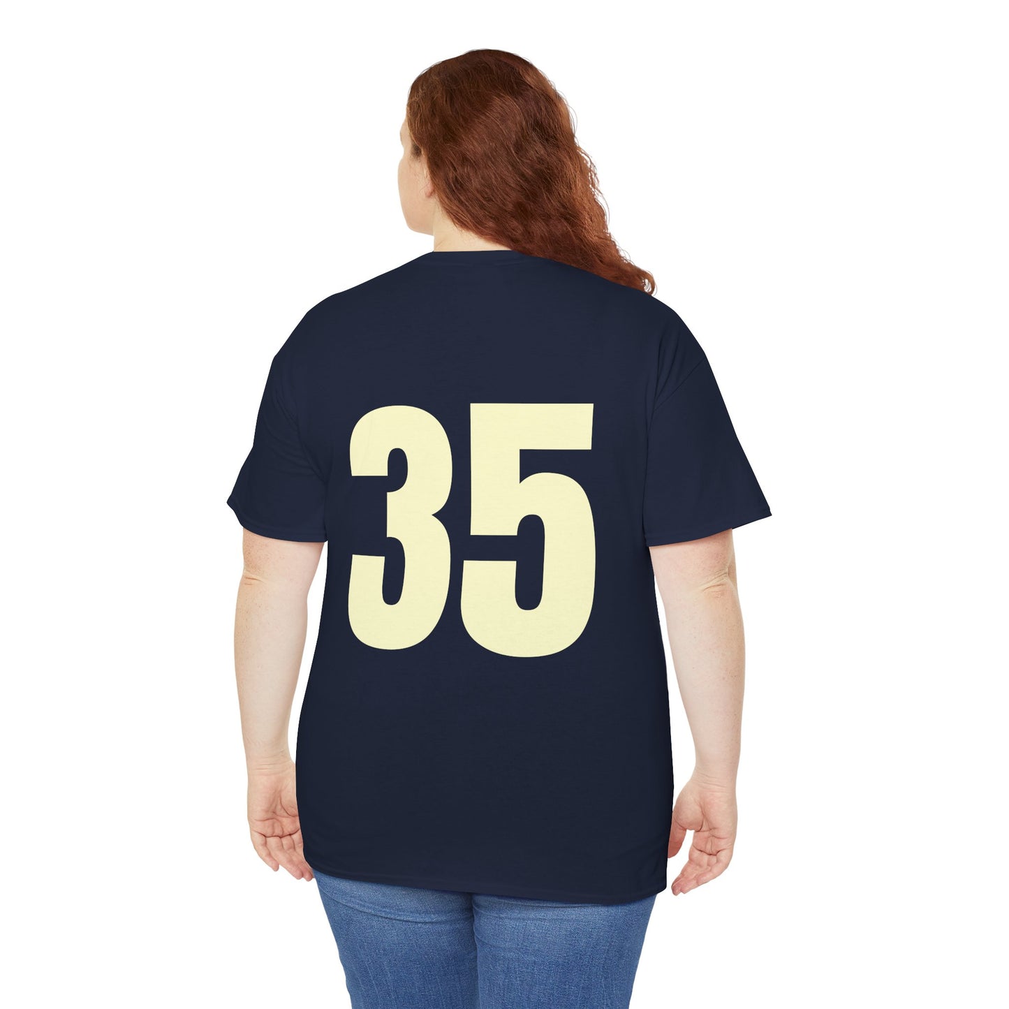 #35 Unisex Cotton Tee with Old English L Design and Custom Number - Men's Fashion Tee
