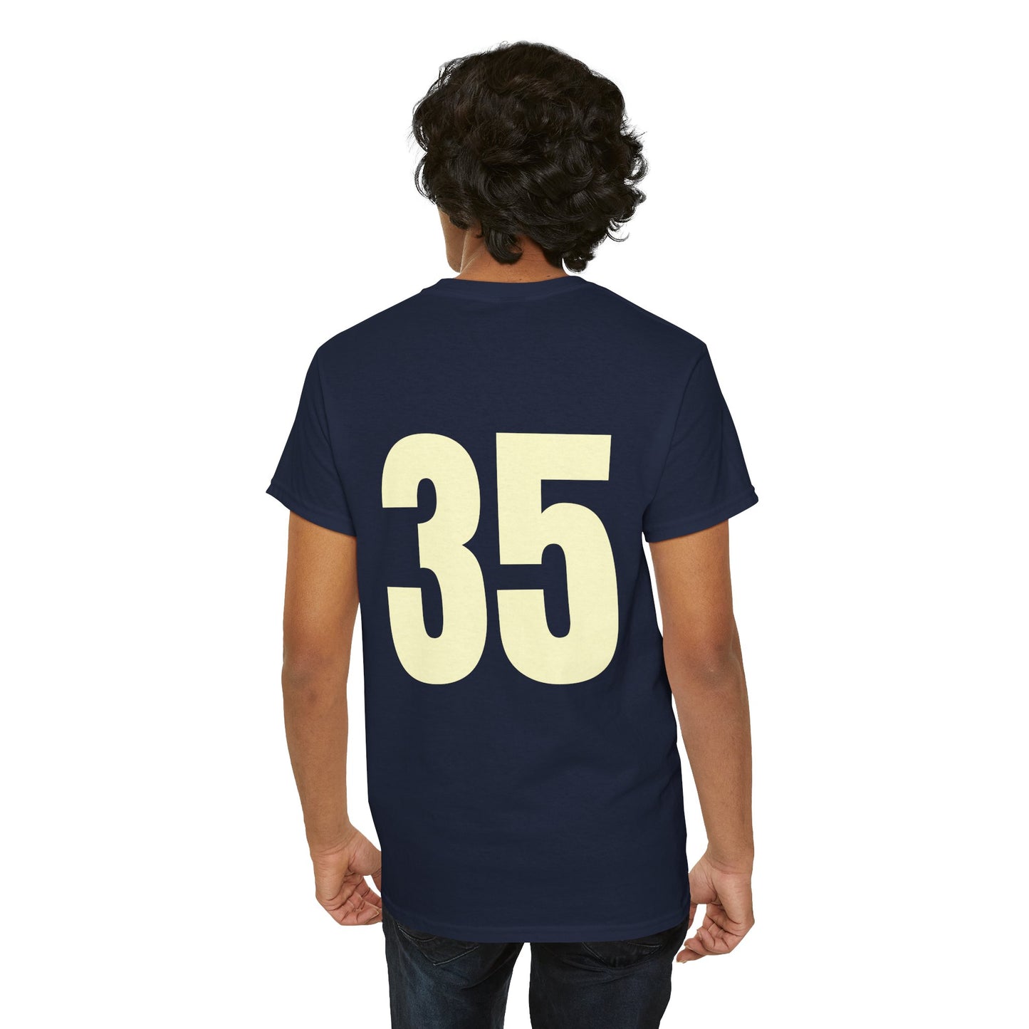 #35 Unisex Cotton Tee with Old English L Design and Custom Number - Men's Fashion Tee
