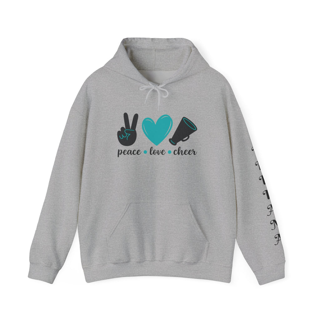 Peace Love Cheer Hoodie - Unisex Sweatshirt for Comfort and Style, Ideal Gift for Cheerleaders, Casual Wear, Birthday, and Holidays
