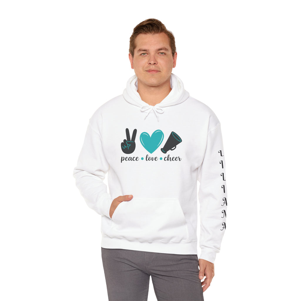 Peace Love Cheer Hoodie - Unisex Sweatshirt for Comfort and Style, Ideal Gift for Cheerleaders, Casual Wear, Birthday, and Holidays